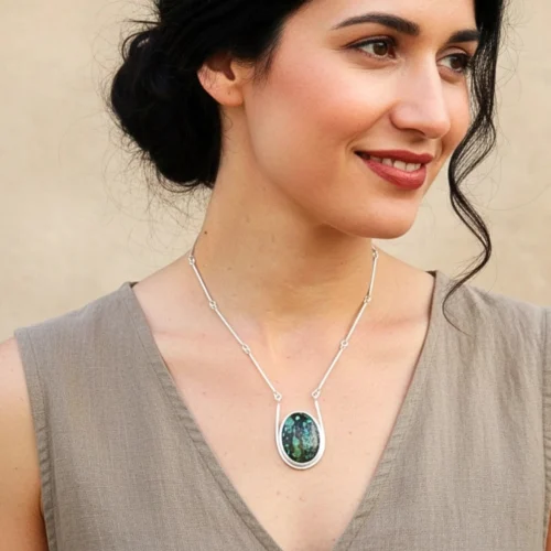 Silver Turquoise Necklace with Link Chain
