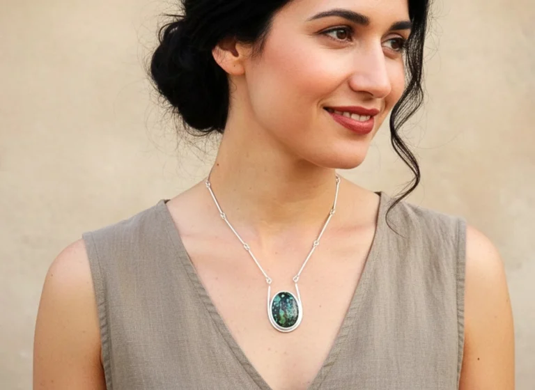 Silver Turquoise Necklace with Link Chain