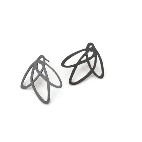 Lineal Oxidized Silver Stud Earrings