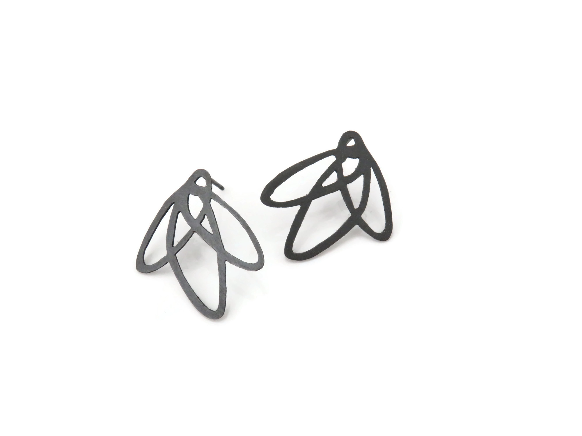 Lineal Oxidized Silver Stud Earrings