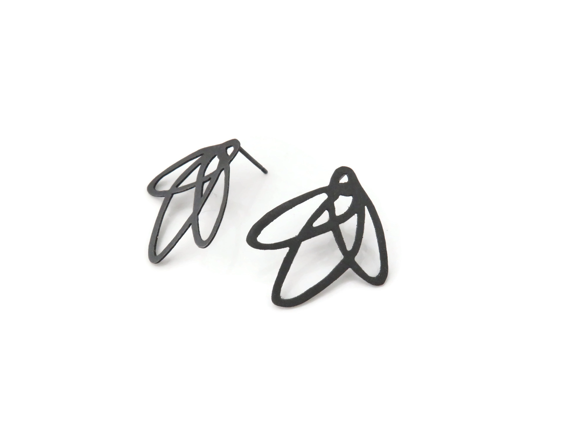 Lineal Oxidized Silver Stud Earrings