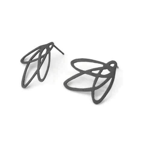 Lineal Oxidized Silver Stud Earrings