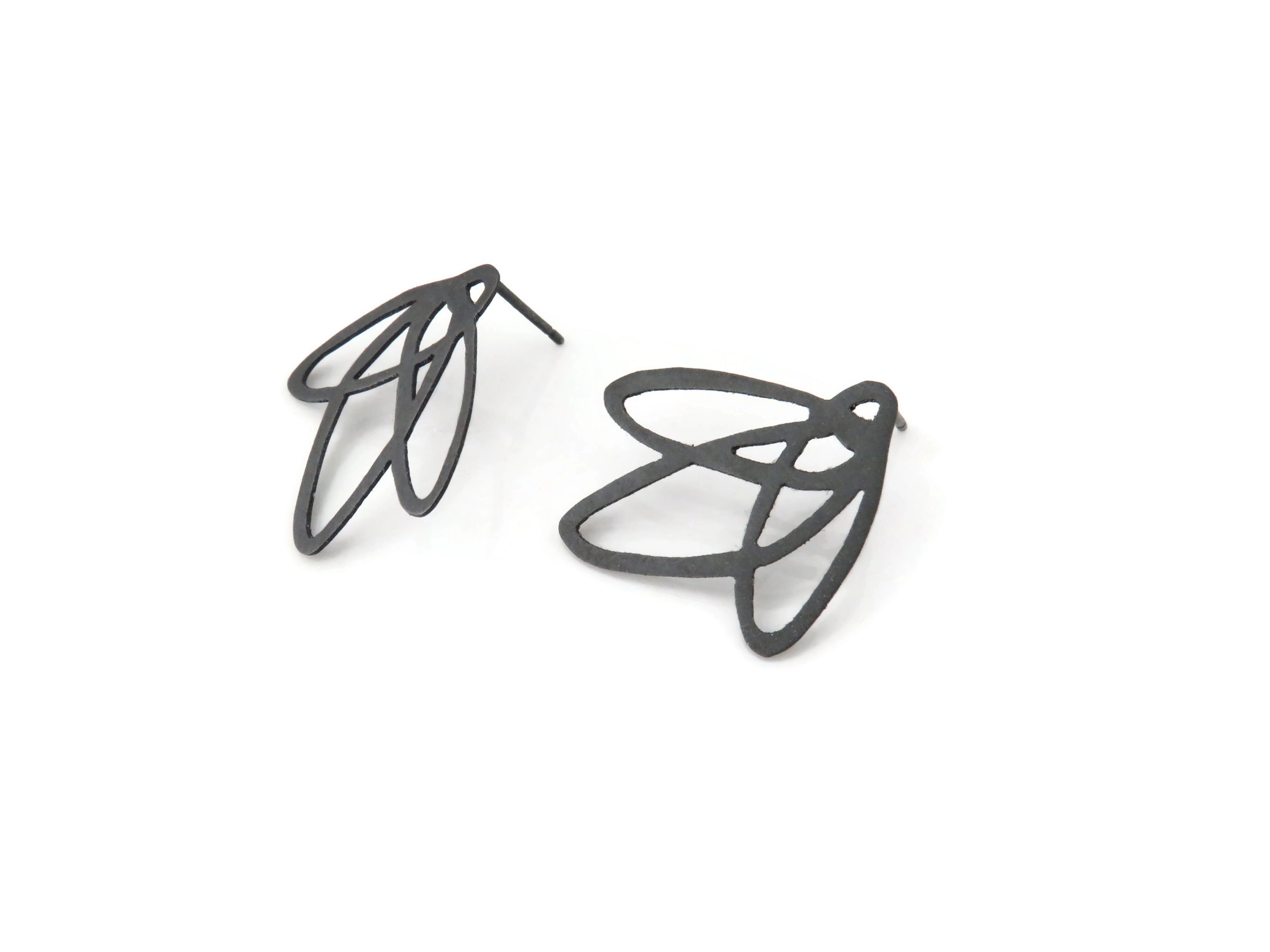 Lineal Oxidized Silver Stud Earrings