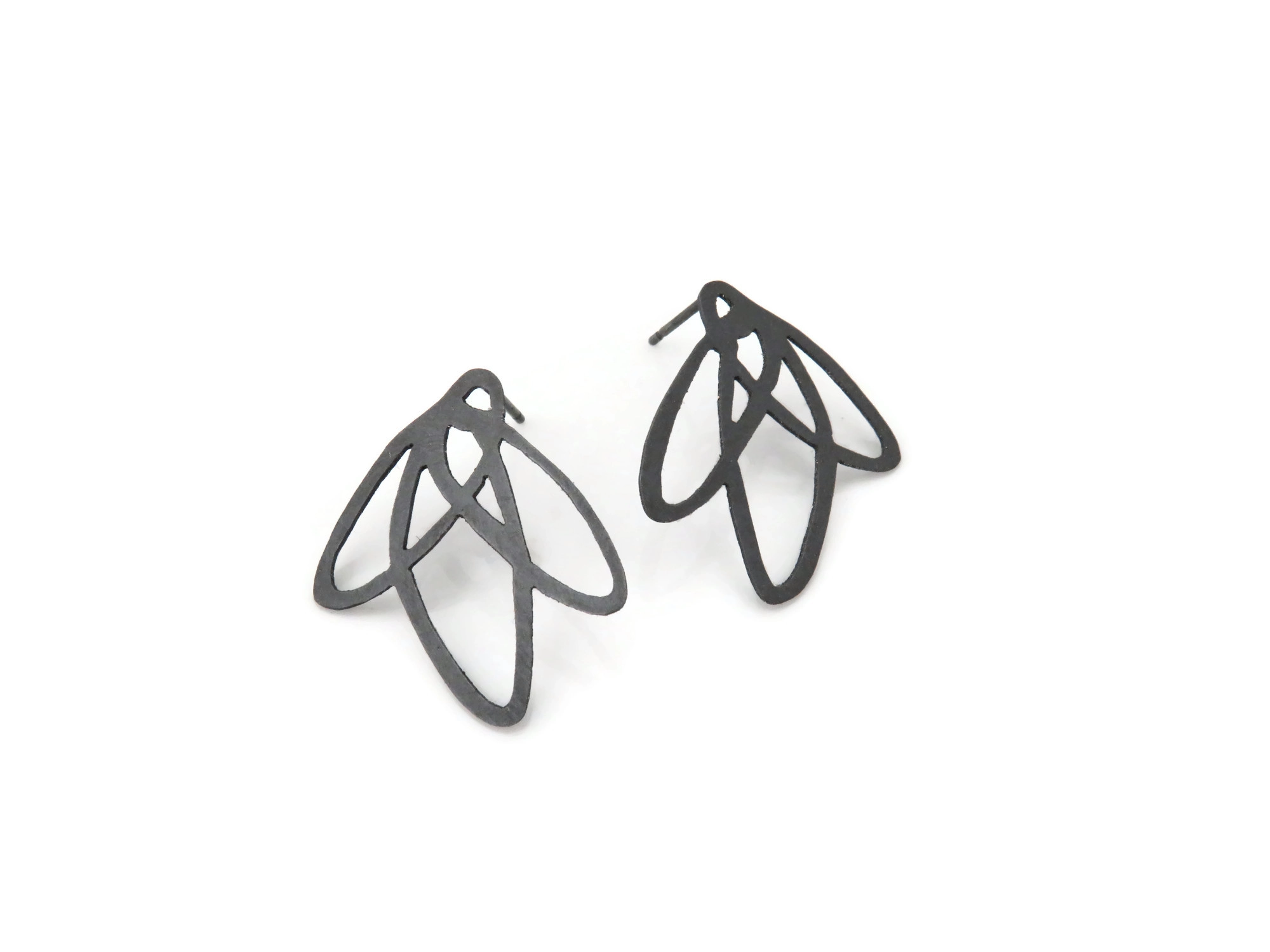 Lineal Oxidized Silver Stud Earrings