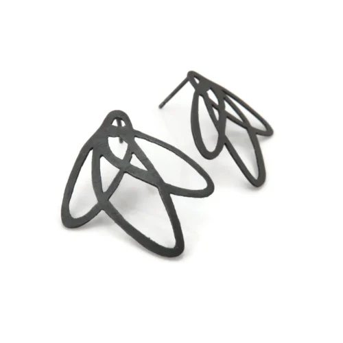 Lineal Oxidized Silver Stud Earrings