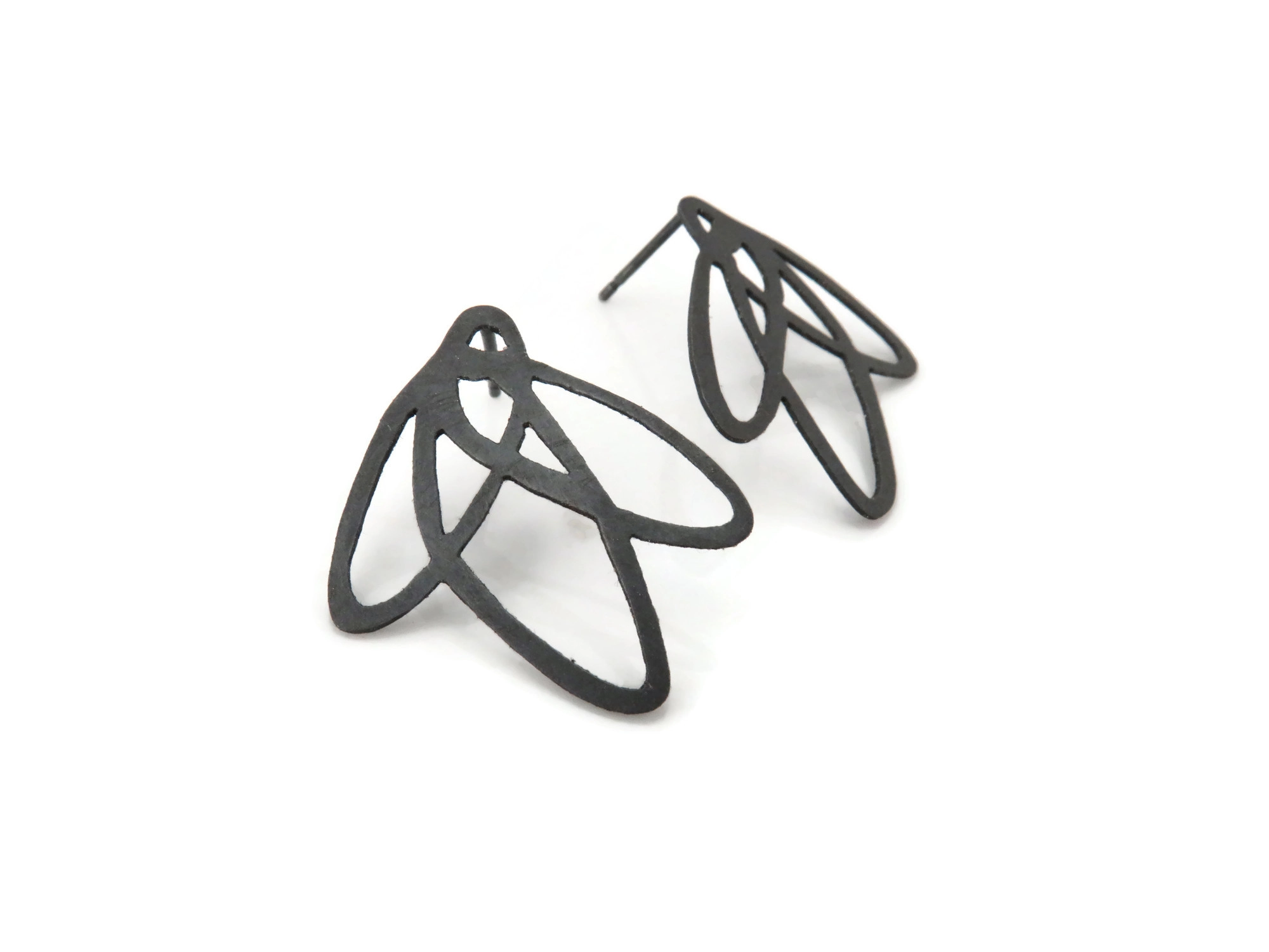 Lineal Oxidized Silver Stud Earrings