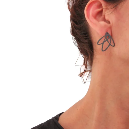 Lineal Oxidized Silver Stud Earrings