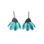 Blue Enameled Flower Dangle Earrings