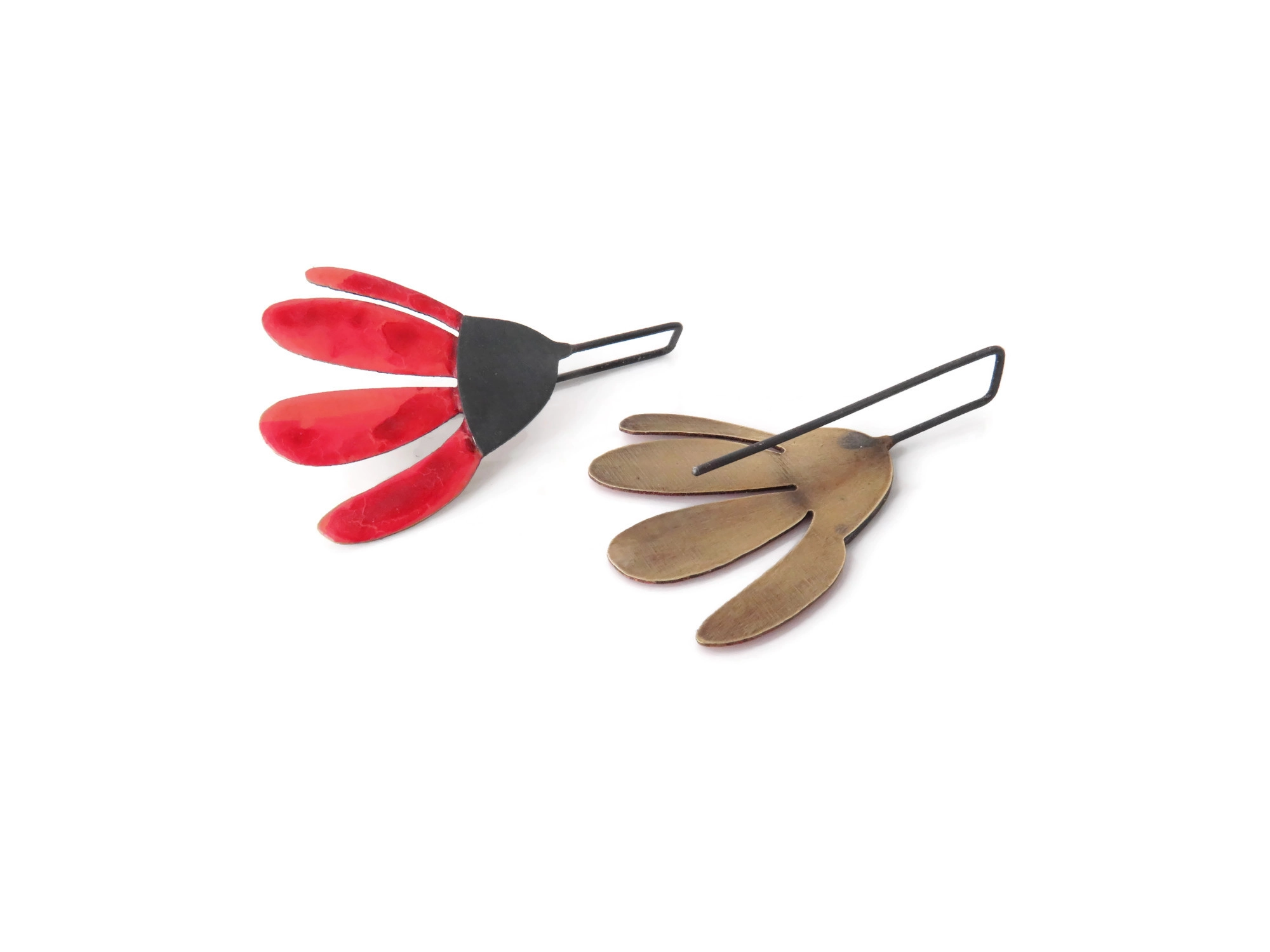 Red Enameled Flower Dangle Earrings