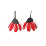Red Enameled Flower Dangle Earrings