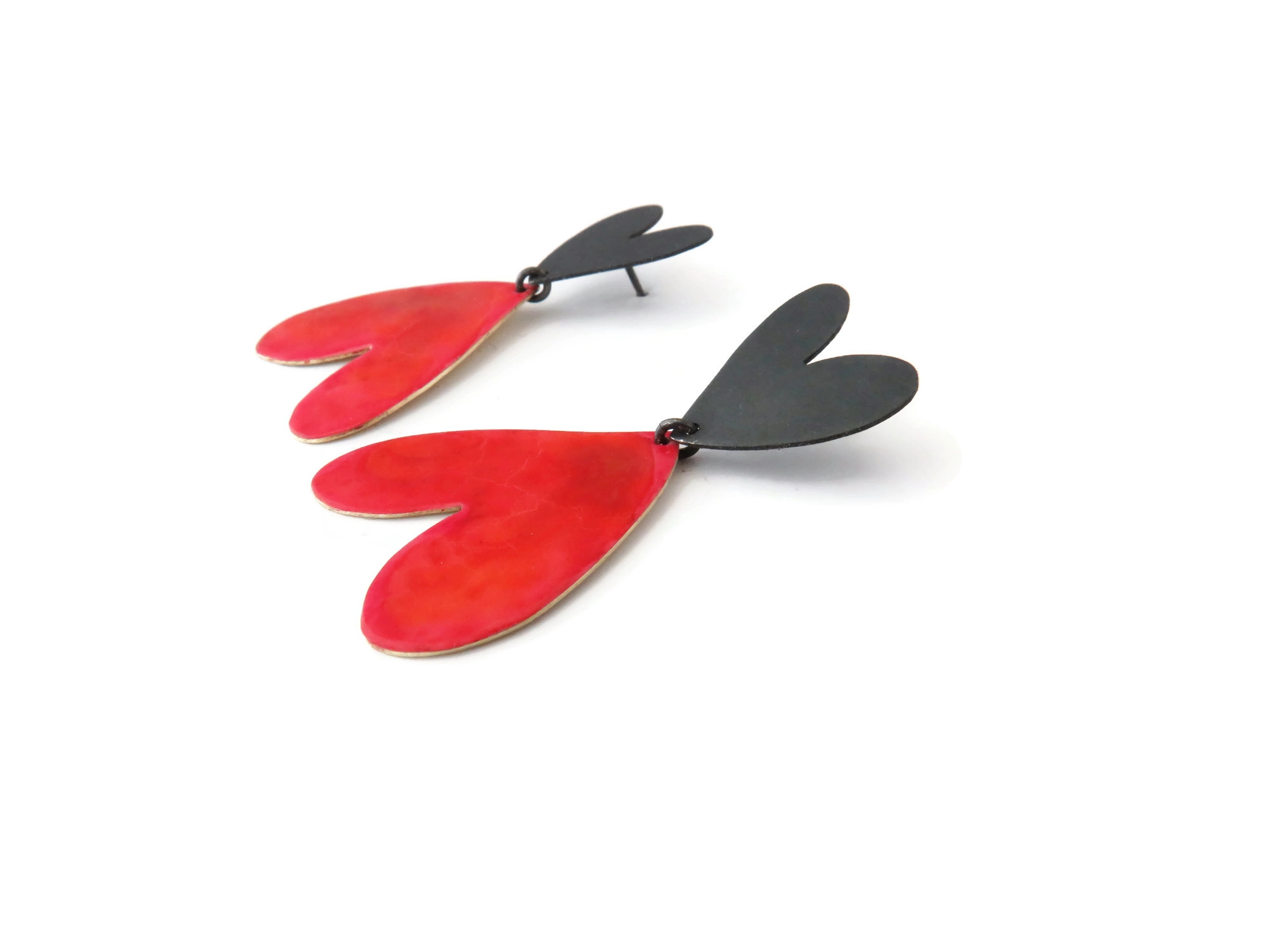 Red Enameled Heart Earrings