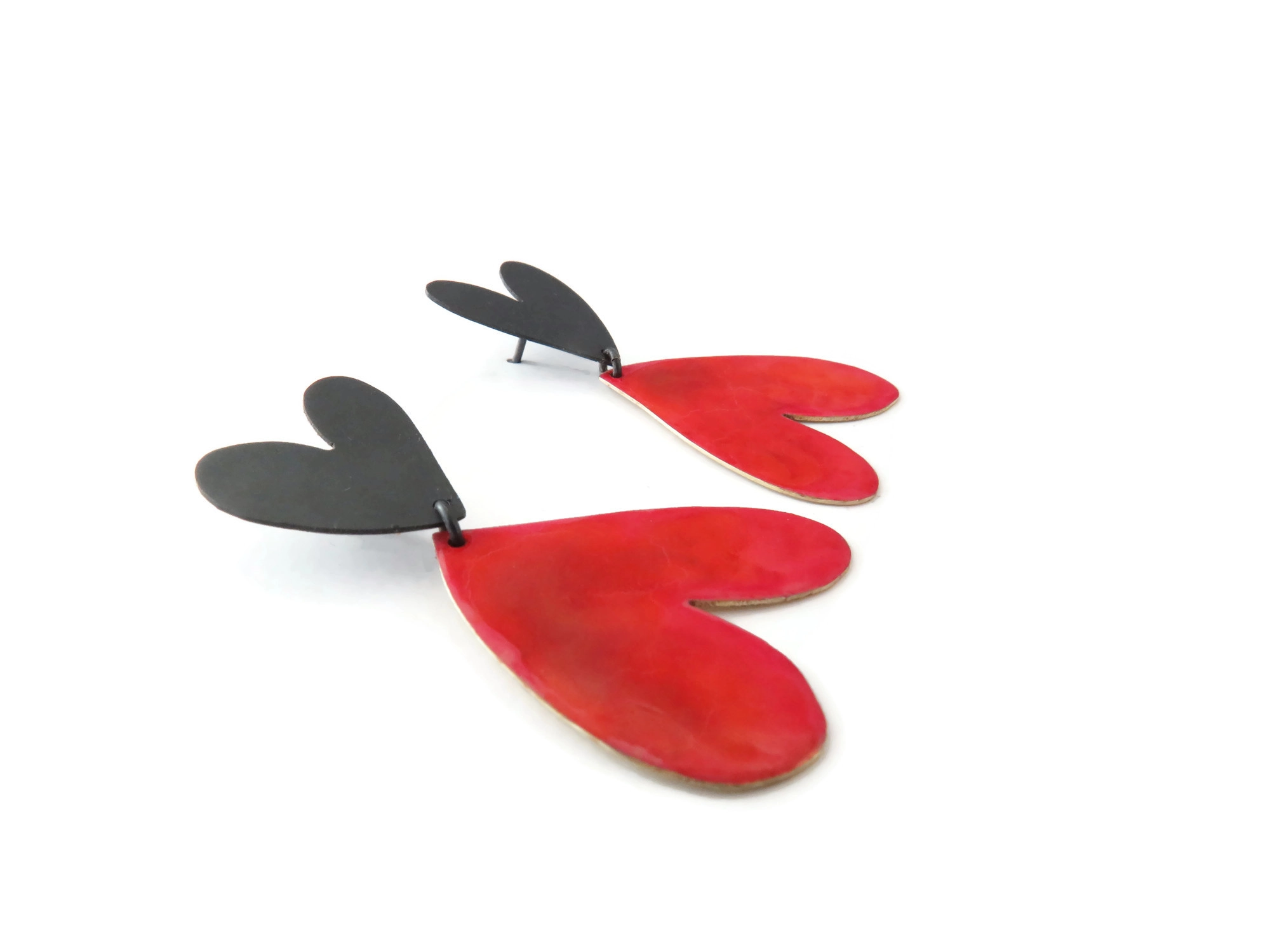 Red Enameled Heart Earrings