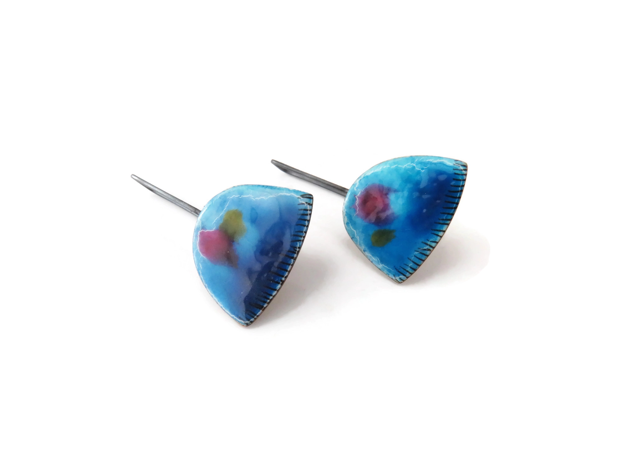 Artistic Blue Enameled Earrings