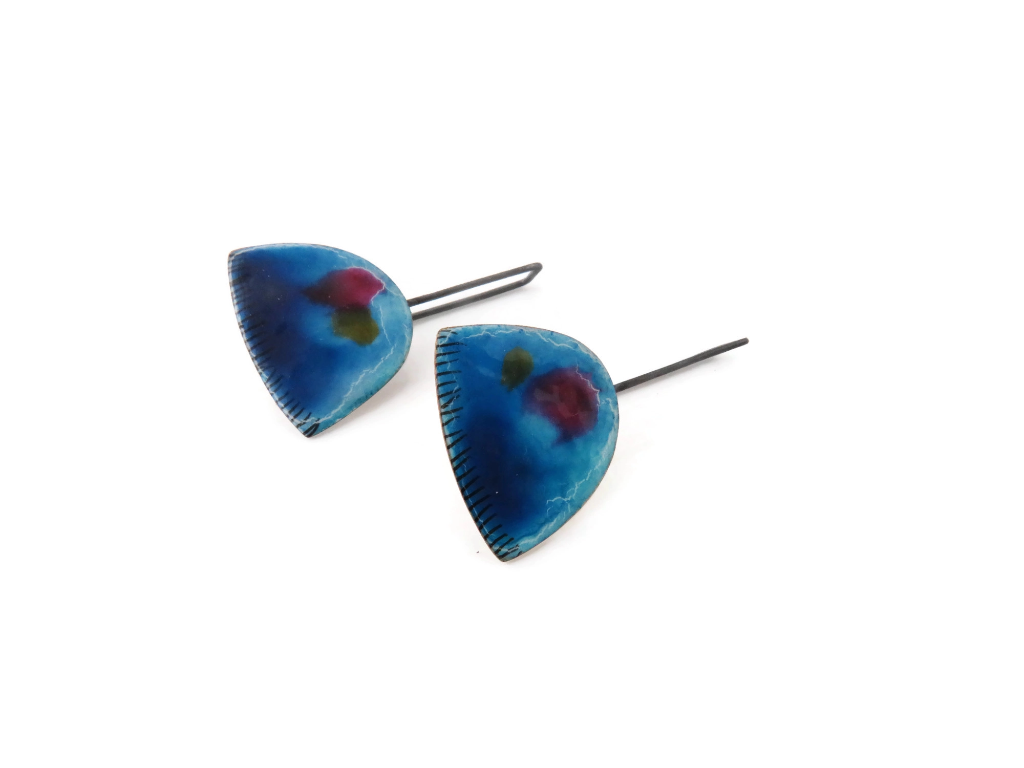 Artistic Blue Enameled Earrings
