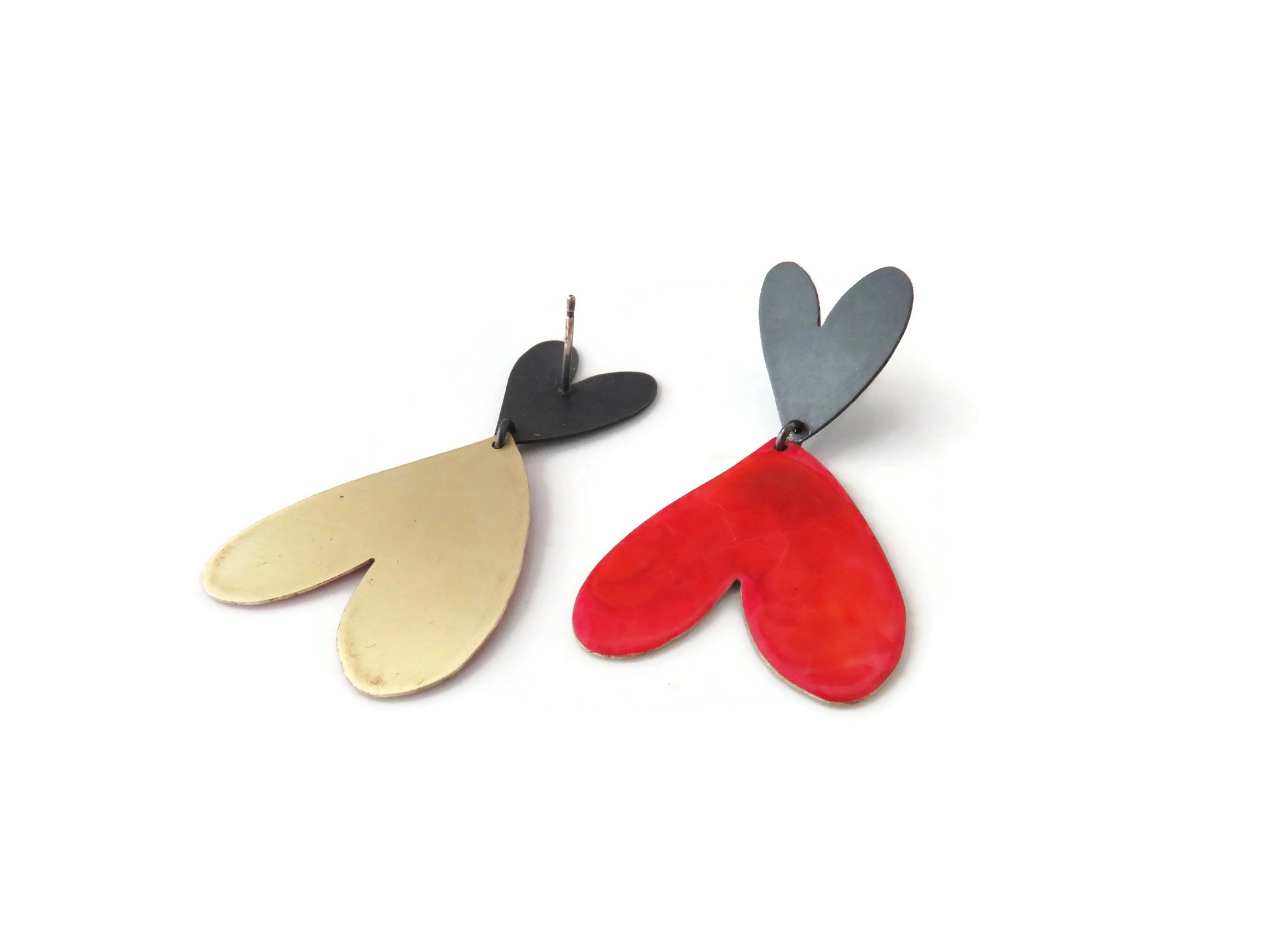 Red Enameled Heart Earrings