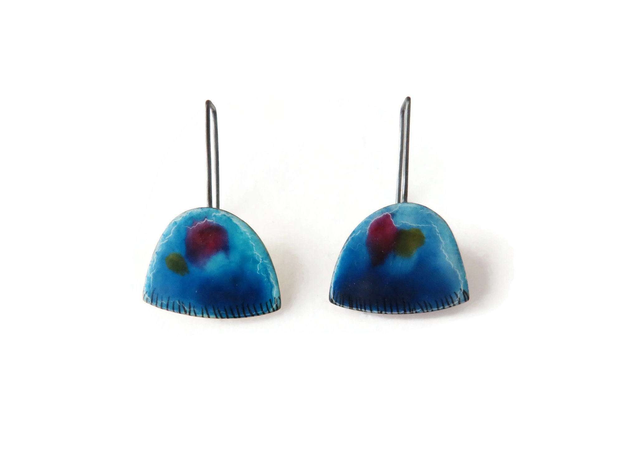 Artistic Blue Enameled Earrings