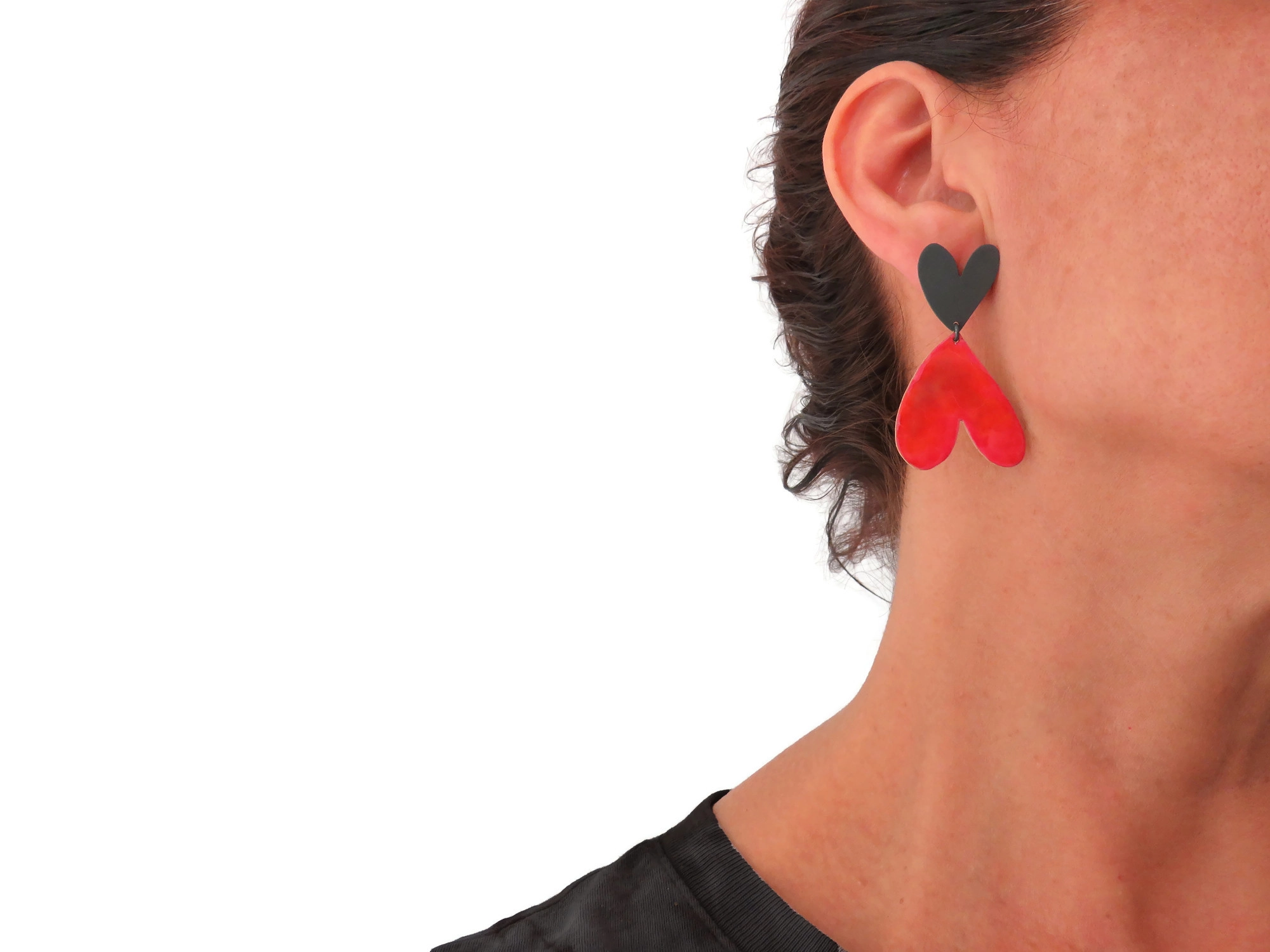 Red Enameled Heart Earrings