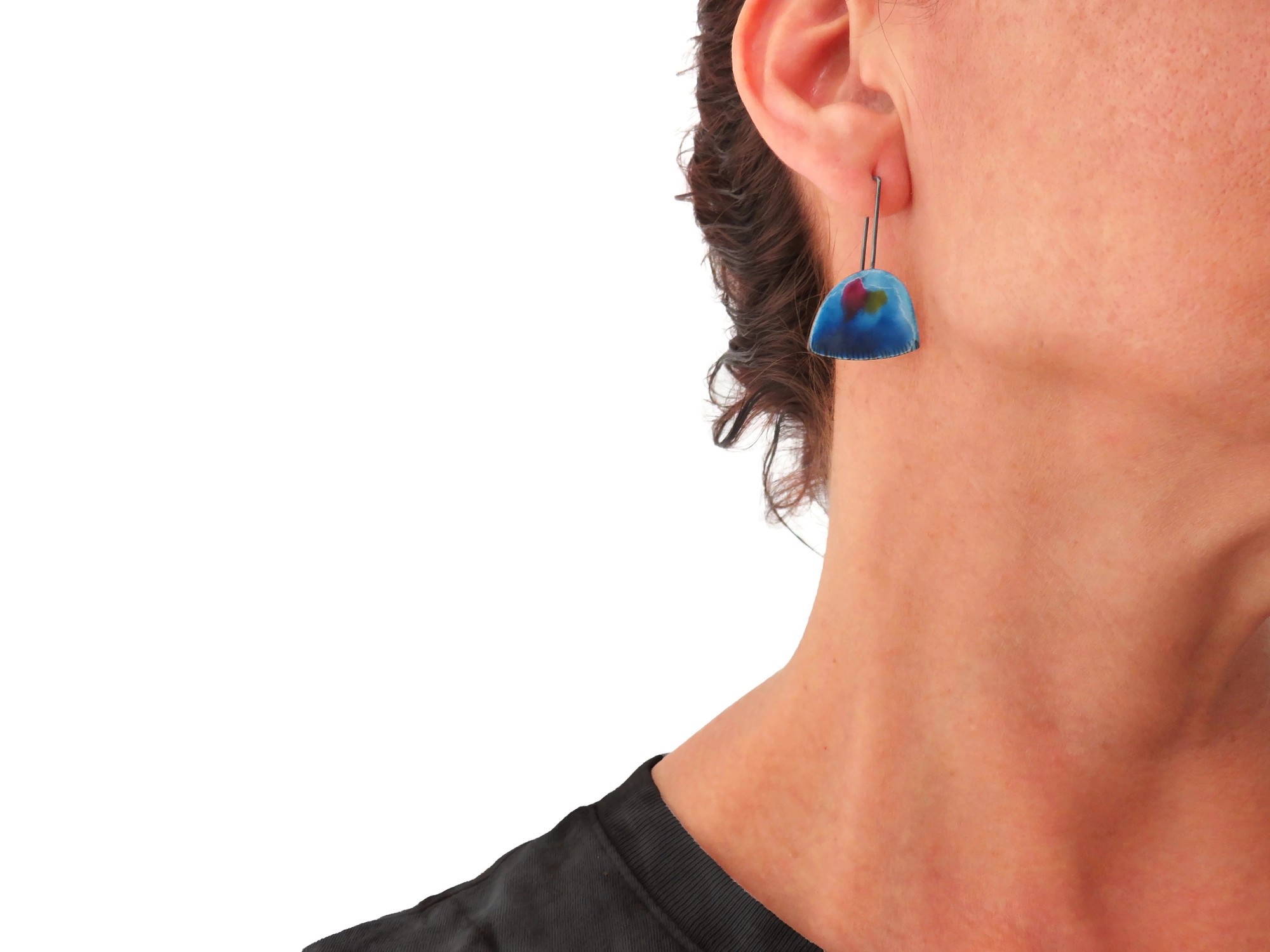 Artistic Blue Enameled Earrings
