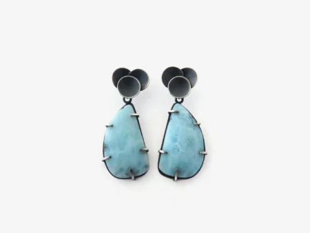 Rose Cut Larimar Earrings in Oxidized Silver