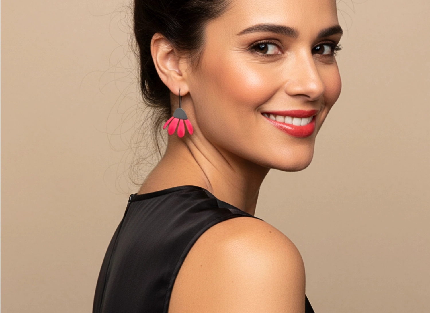 Red Enameled Flower Dangle Earrings