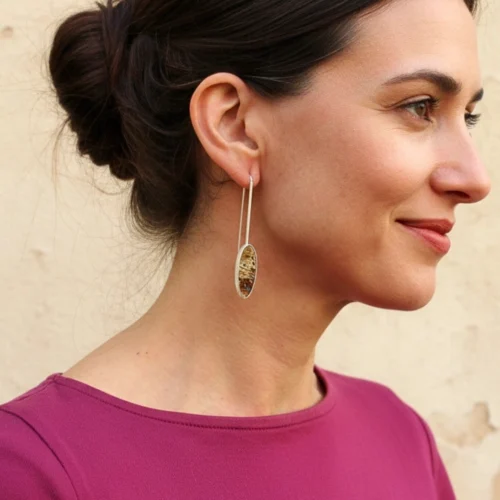 Petrified Palmwood Long Silver Earrings