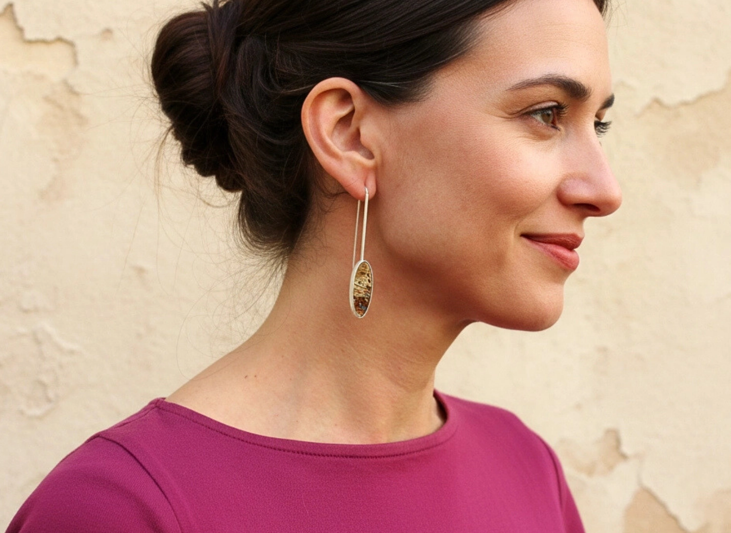 Petrified Palmwood Long Silver Earrings