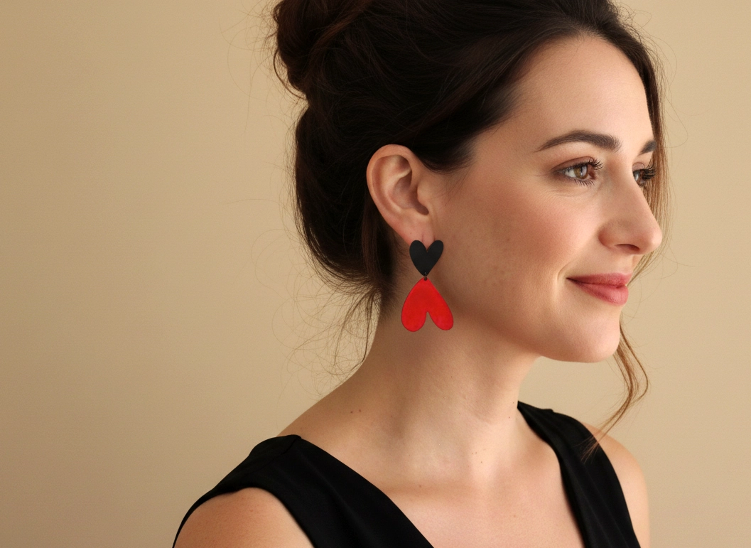 Red Enameled Heart Earrings