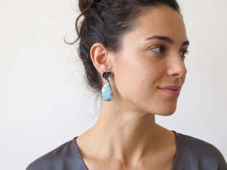 Rose Cut Larimar Earrings in Oxidized Silver