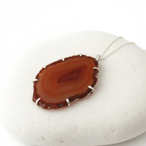 Large Agate Silver Pendant Necklace