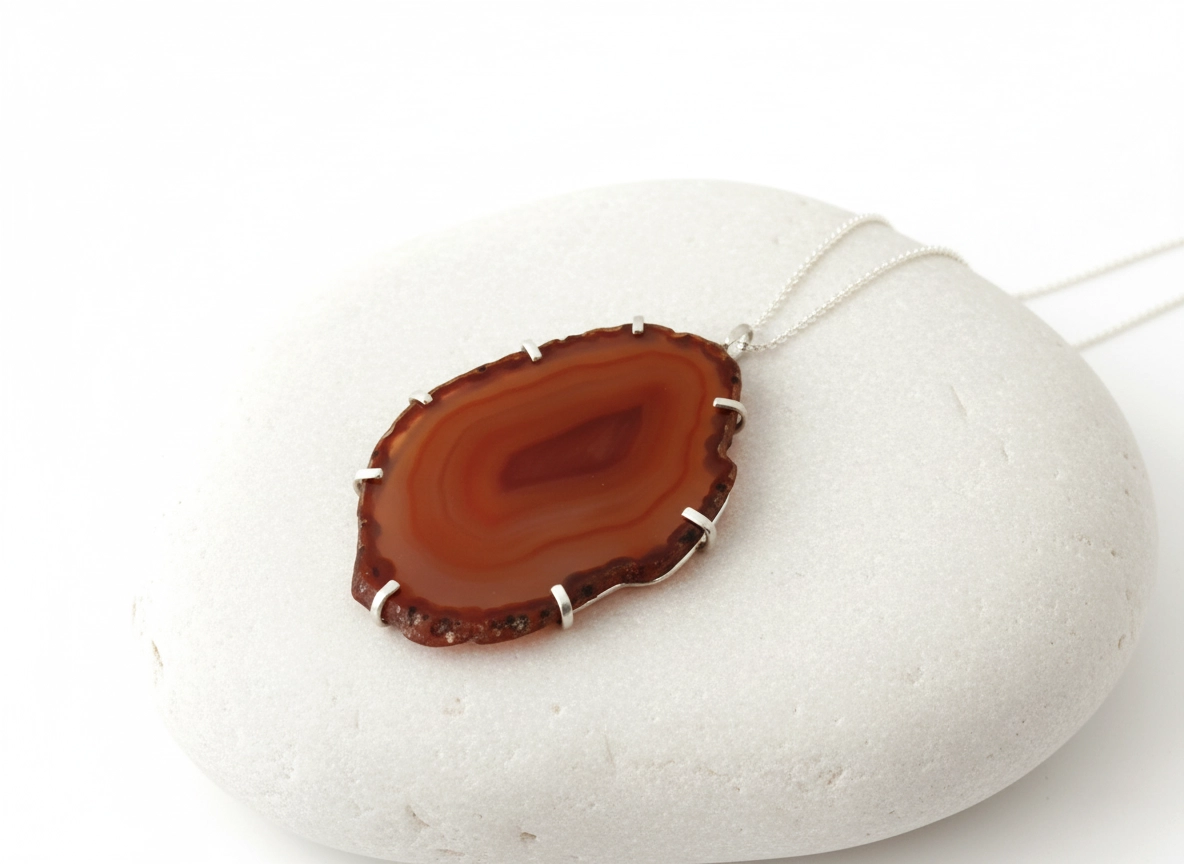 Large Agate Silver Pendant Necklace
