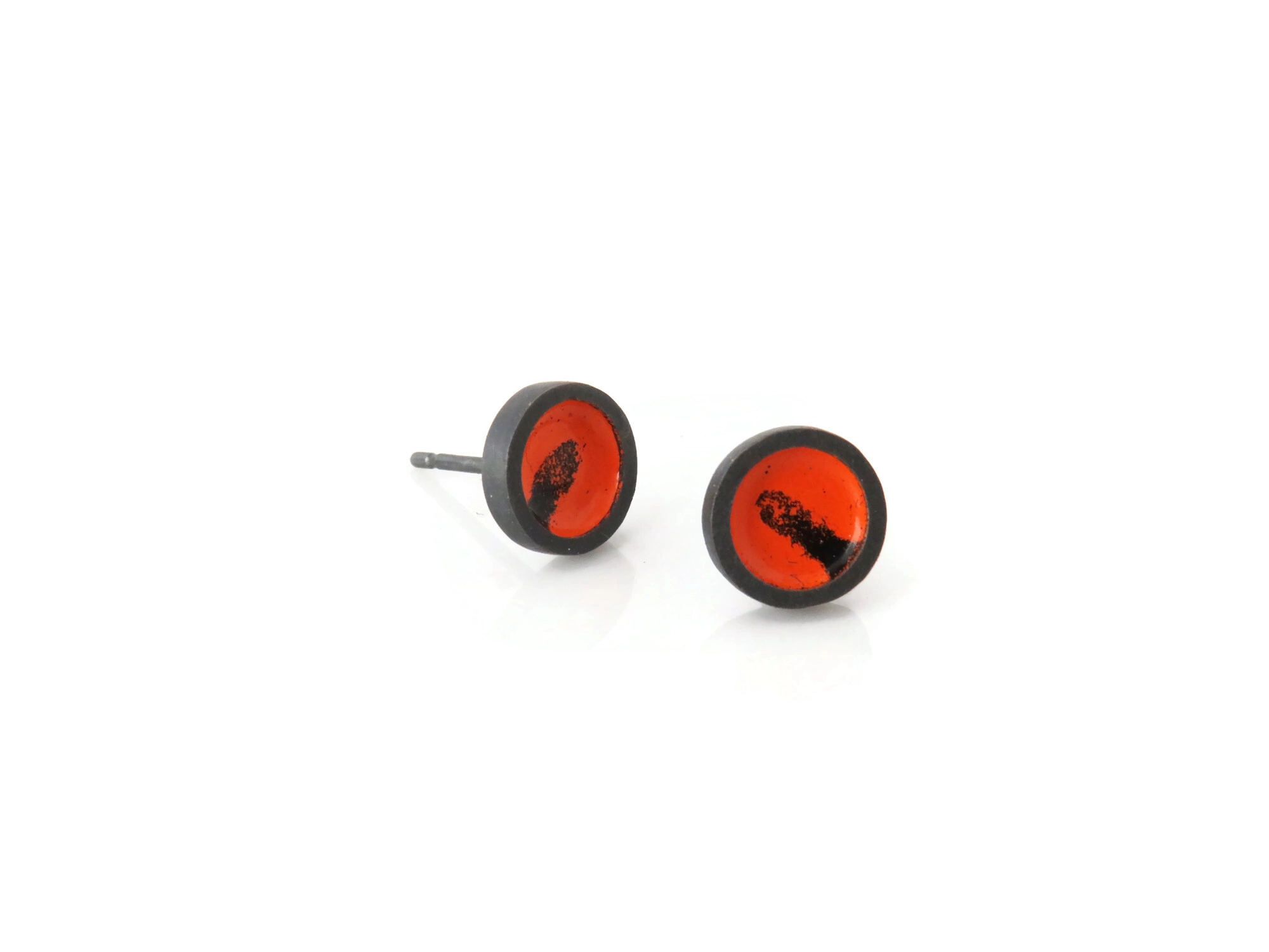 Mini Enameled Oxidized Silver Stud Earrings