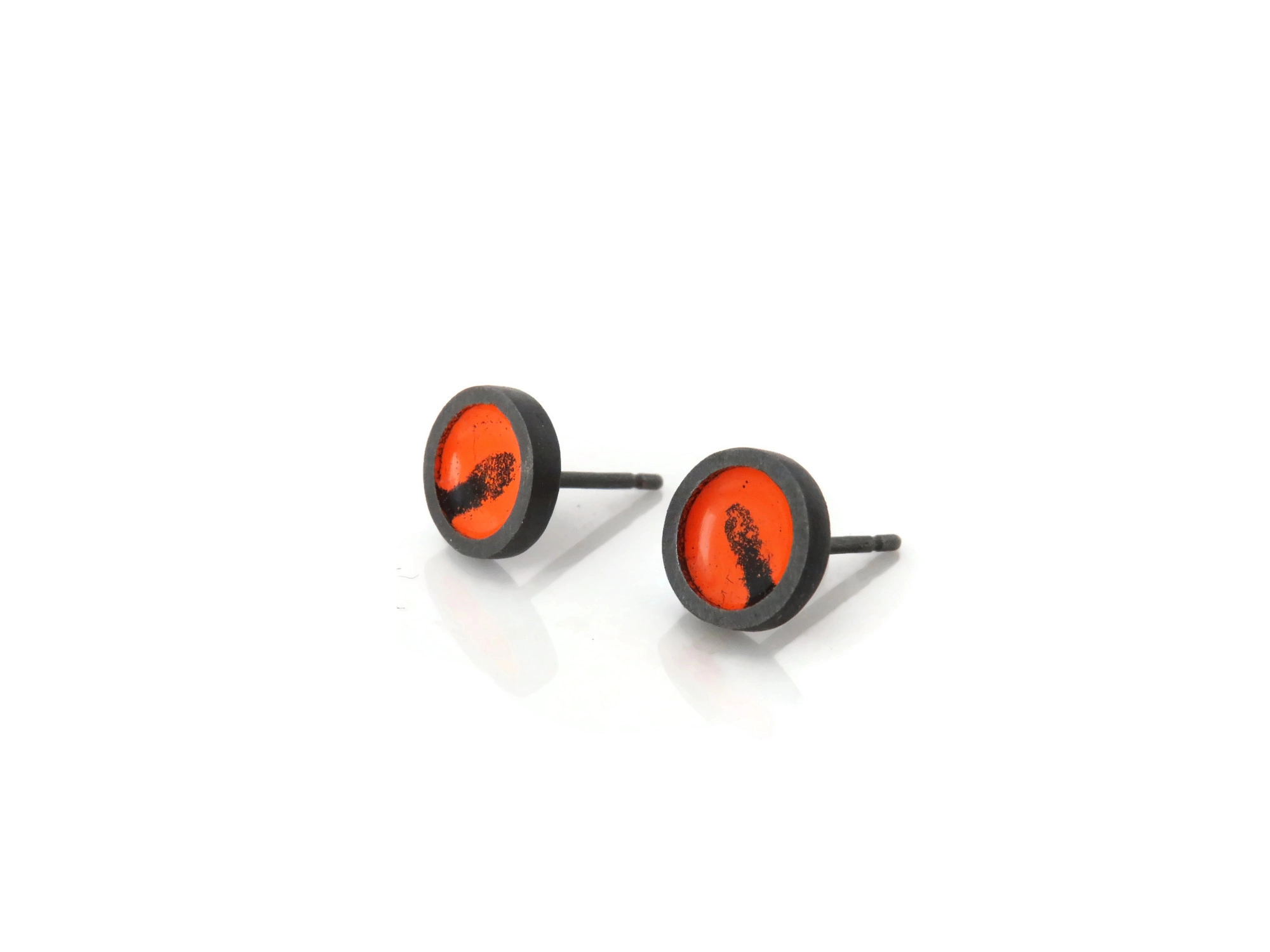 Mini Enameled Oxidized Silver Stud Earrings