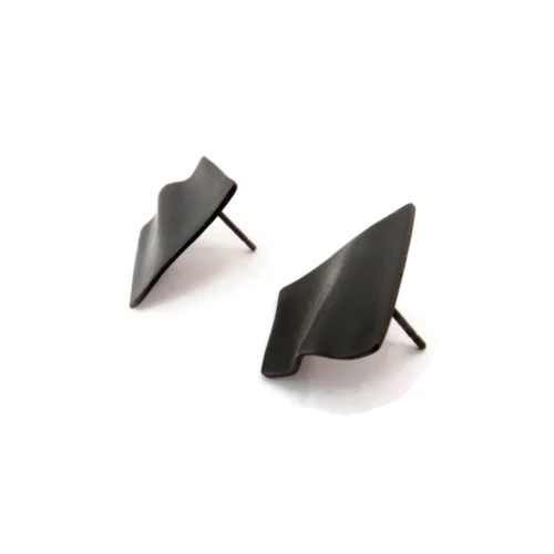 Asymmetrical Oxidized Silver Folded Earrings