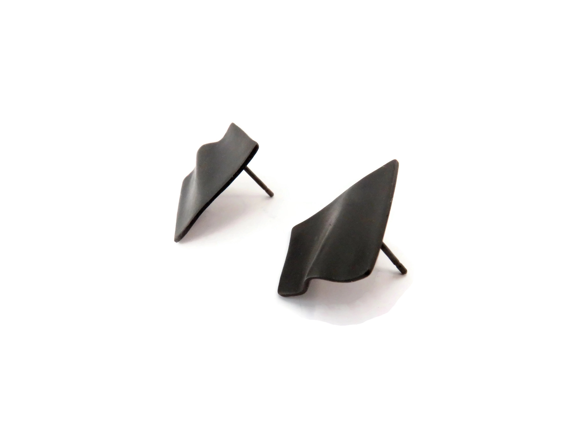 Asymmetrical Oxidized Silver Folded Earrings