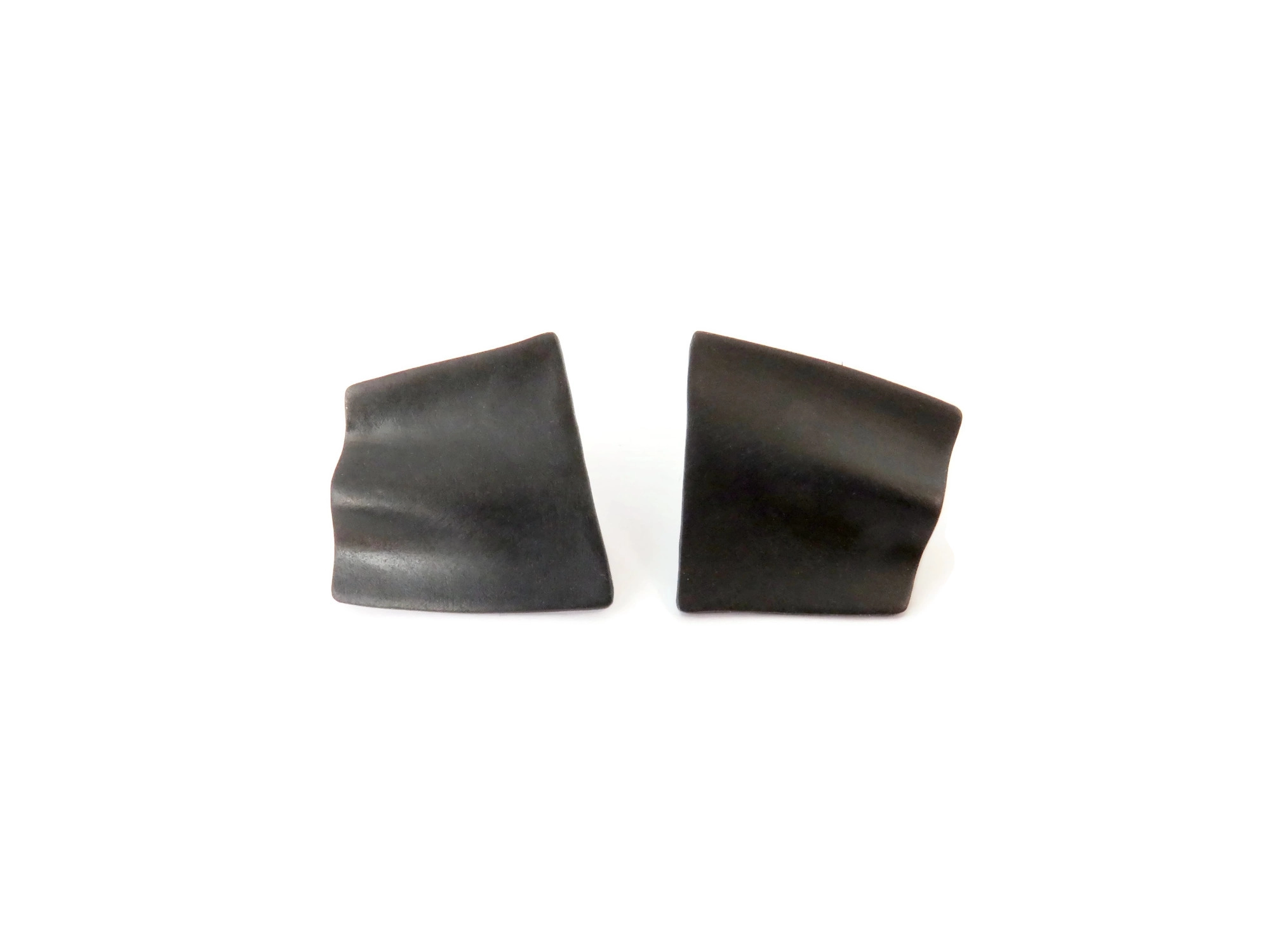 Asymmetrical Oxidized Silver Folded Earrings