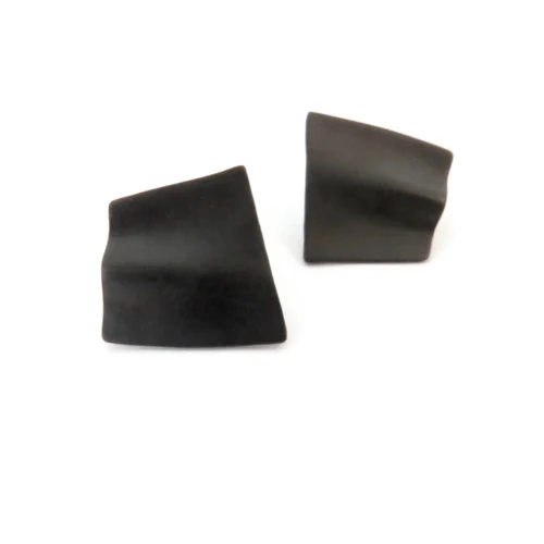 Asymmetrical Oxidized Silver Folded Earrings
