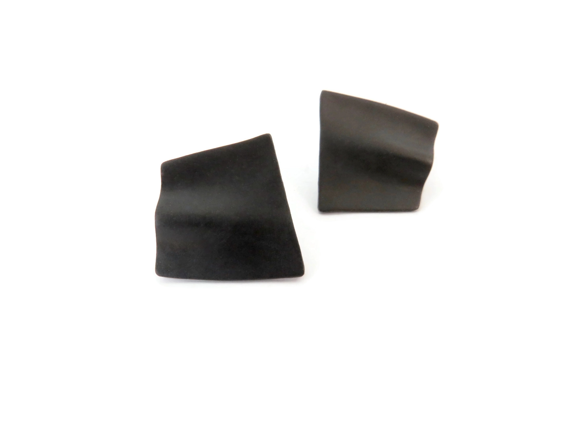 Asymmetrical Oxidized Silver Folded Earrings