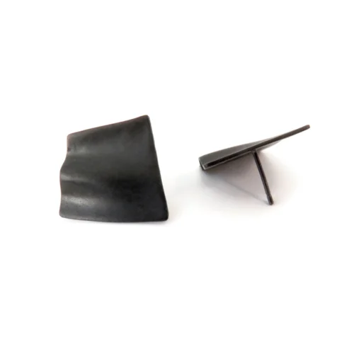 Asymmetrical Oxidized Silver Folded Earrings