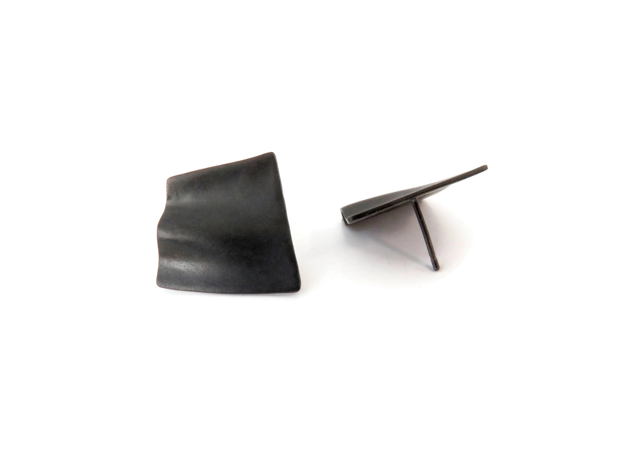 Asymmetrical Oxidized Silver Folded Earrings