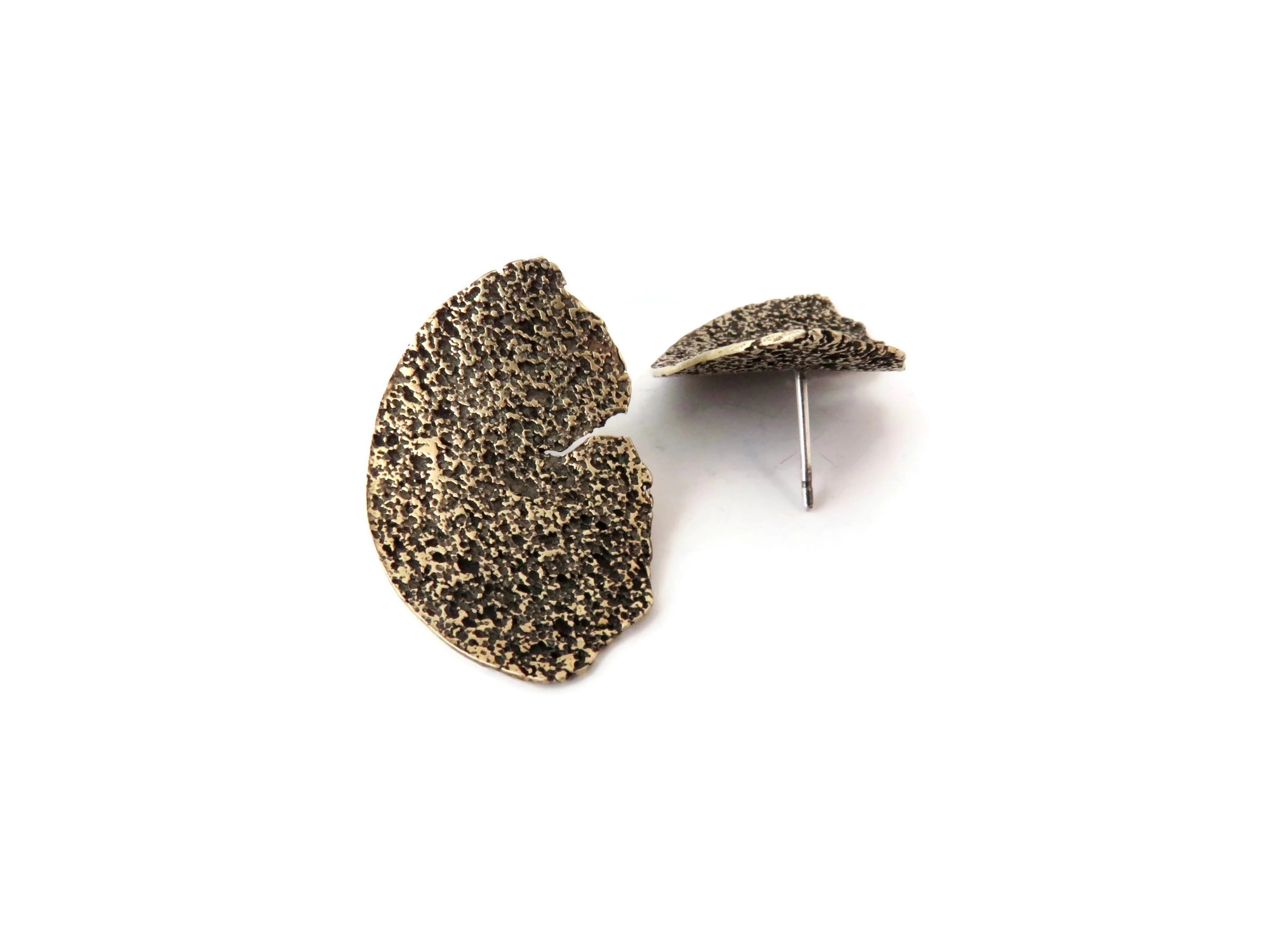Organic Textured Brass Stud Earrings
