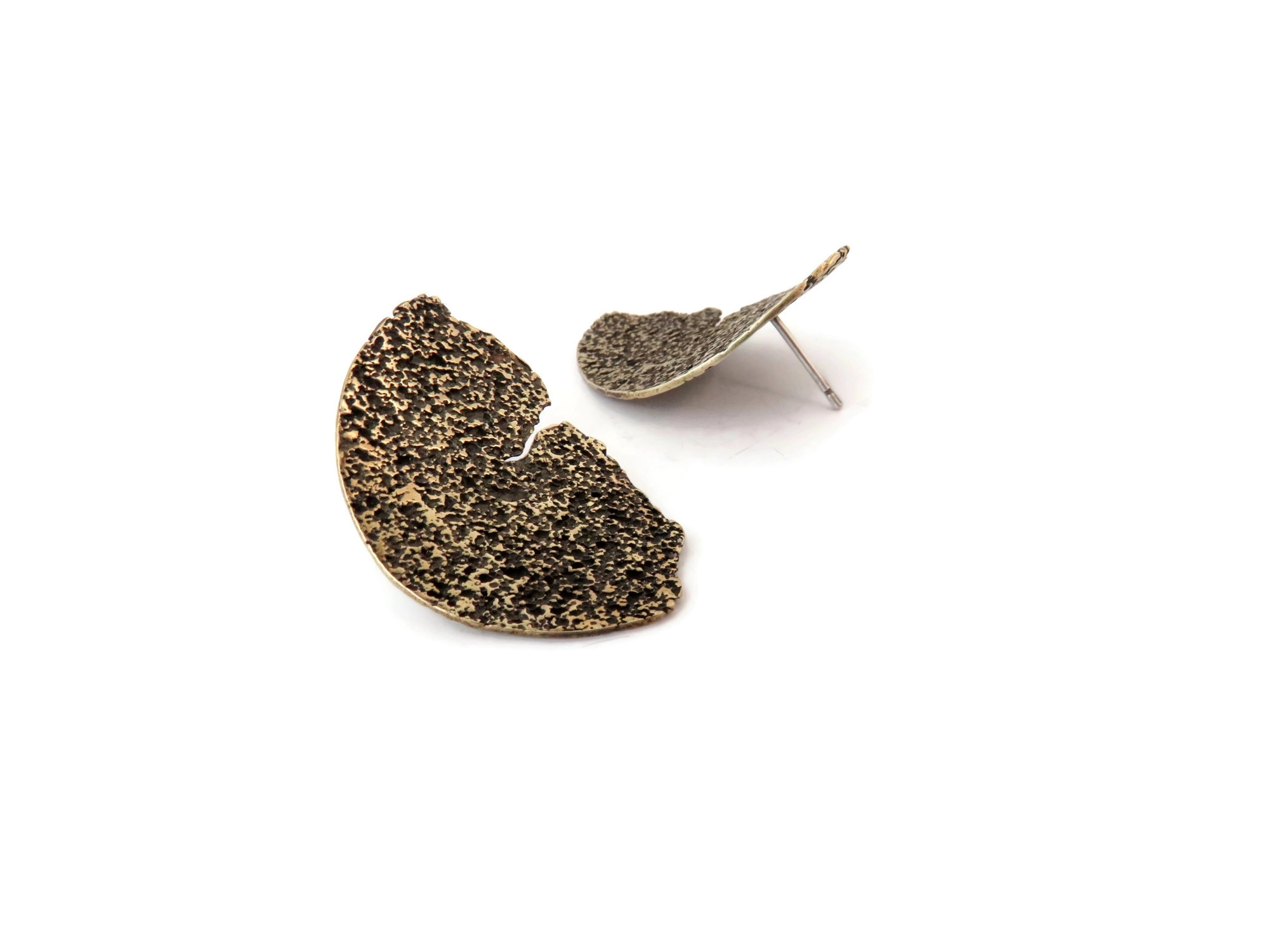 Organic Textured Brass Stud Earrings