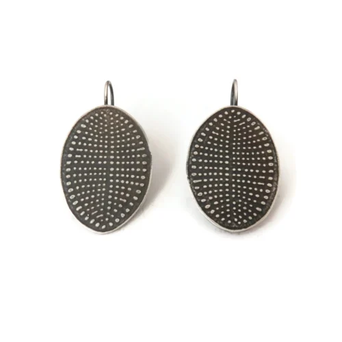 Embossed Pattern Oxidized Silver Dangle Earrings
