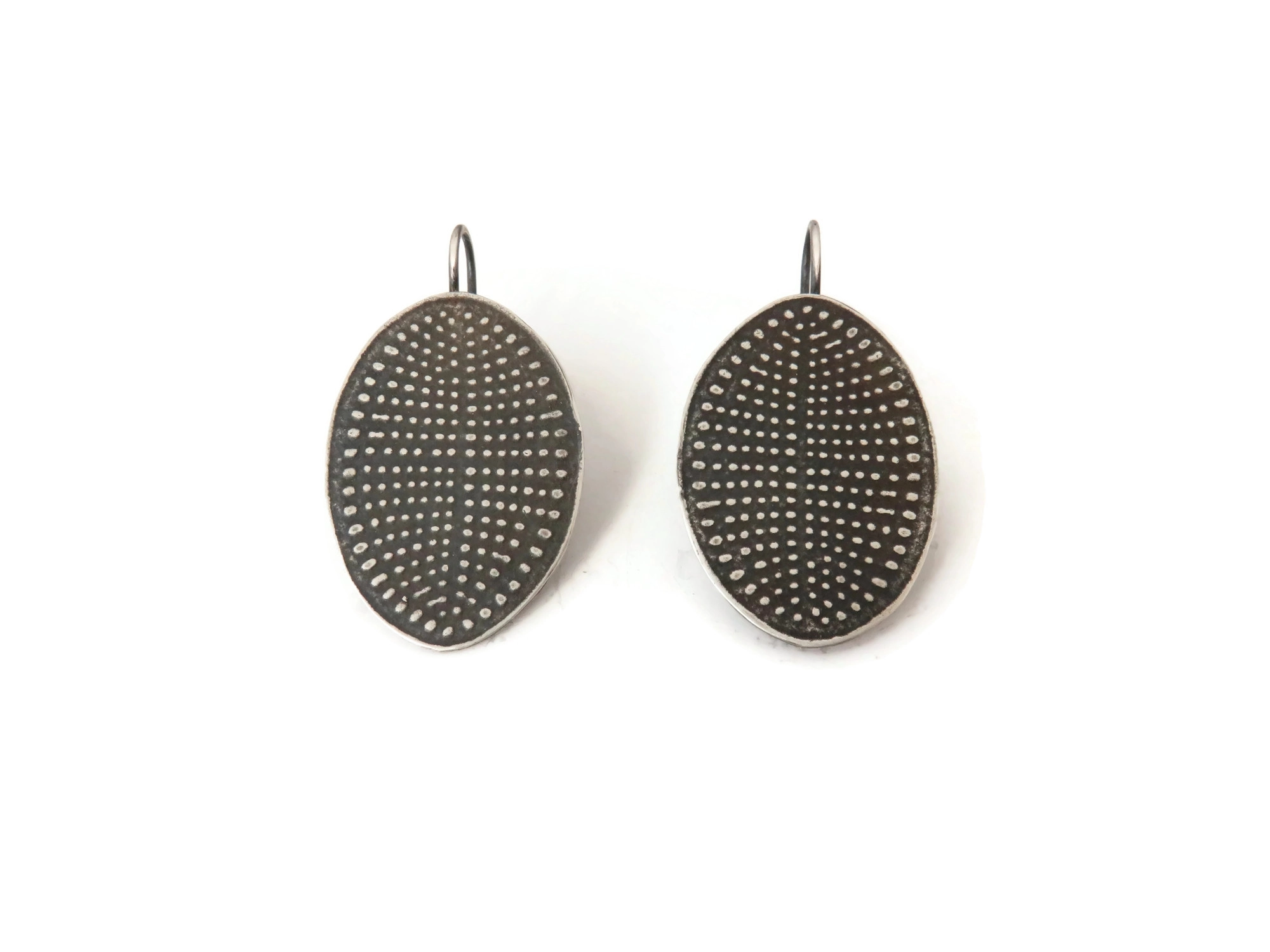 Embossed Pattern Oxidized Silver Dangle Earrings