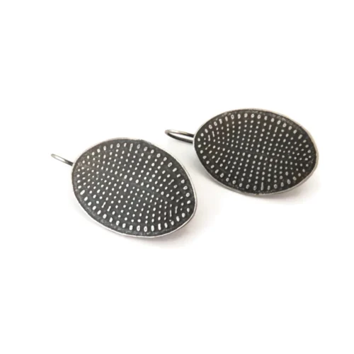 Embossed Pattern Oxidized Silver Dangle Earrings