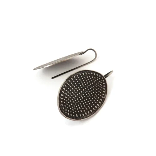 Embossed Pattern Oxidized Silver Dangle Earrings