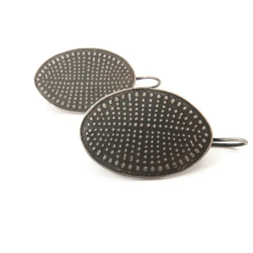Embossed Pattern Oxidized Silver Dangle Earrings