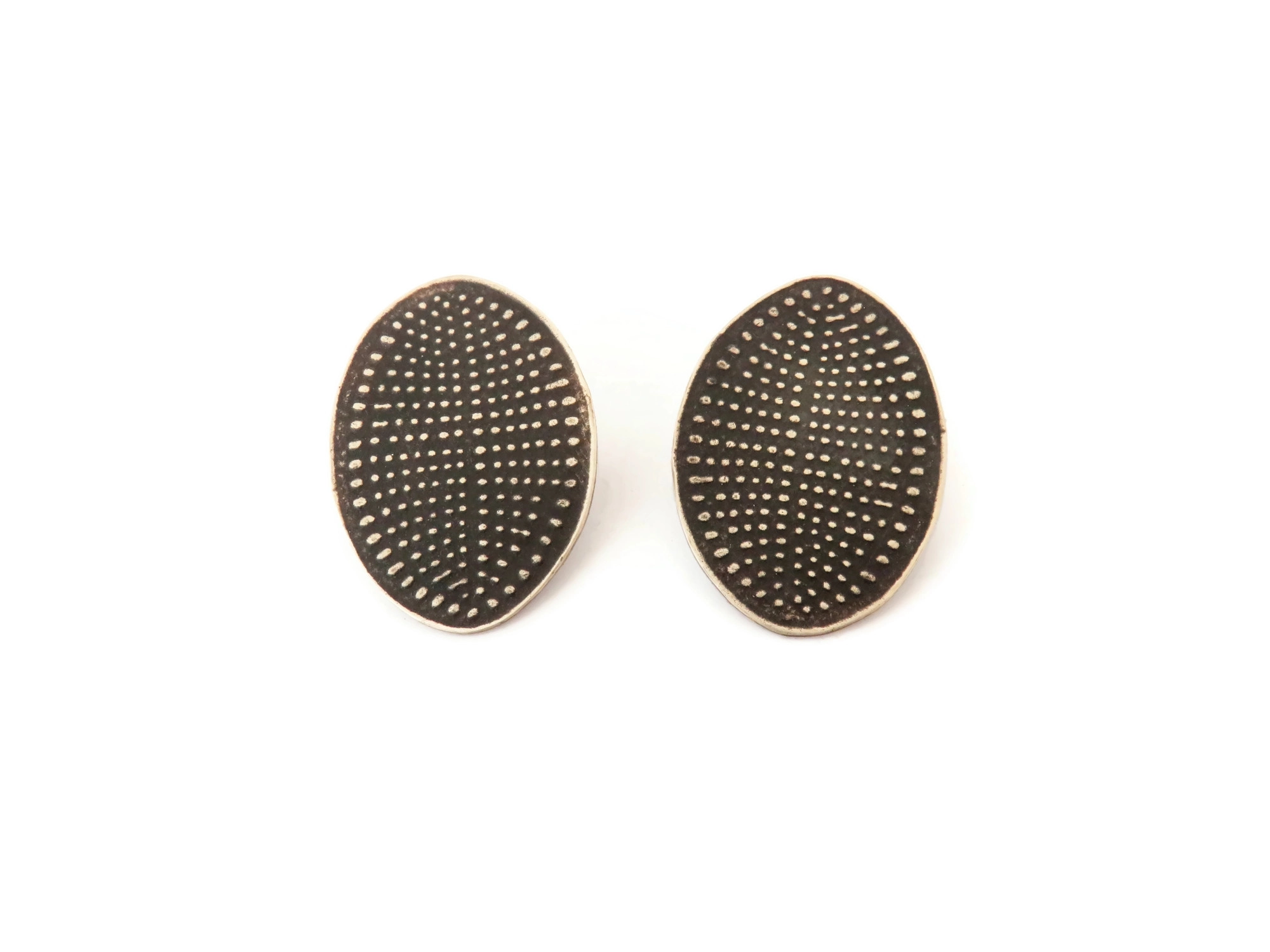 Patinated Bronze Oval Stud Earrings