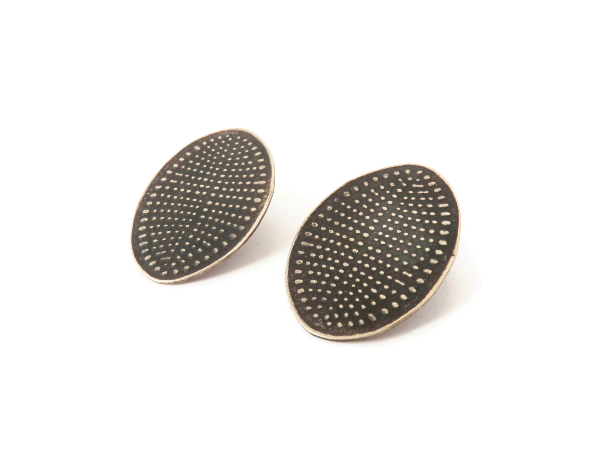 Patinated Bronze Oval Stud Earrings