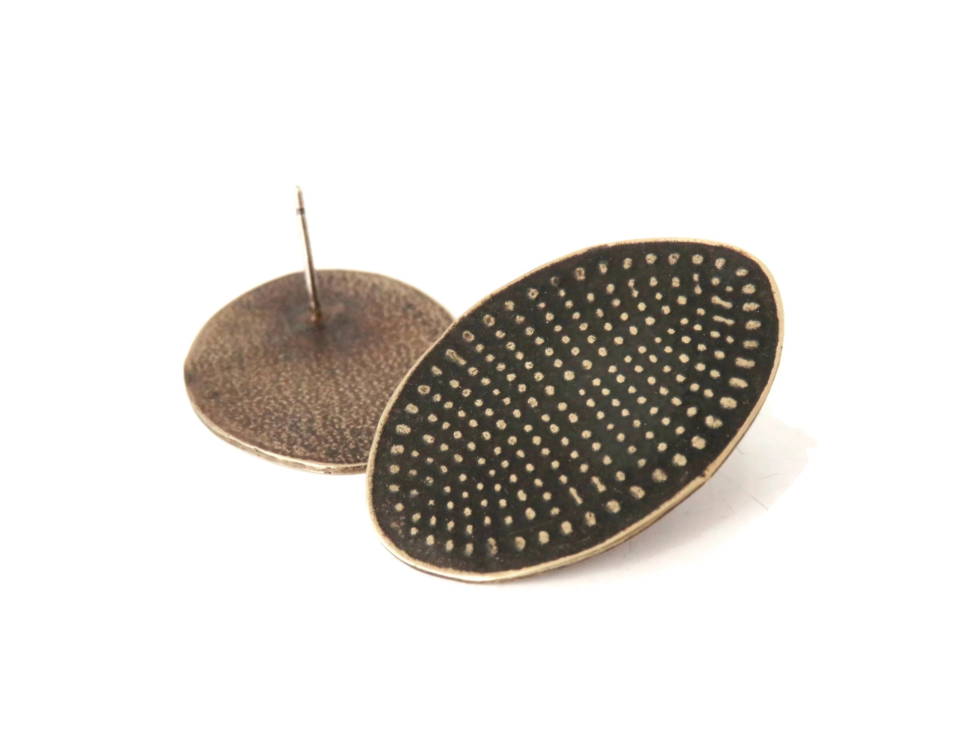 Patinated Bronze Oval Stud Earrings
