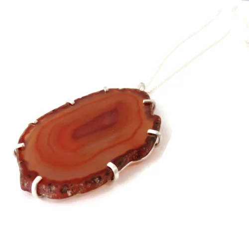 Large Agate Silver Pendant Necklace